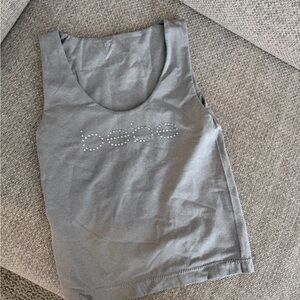 Bebe Rhinestone Logo Tank Top